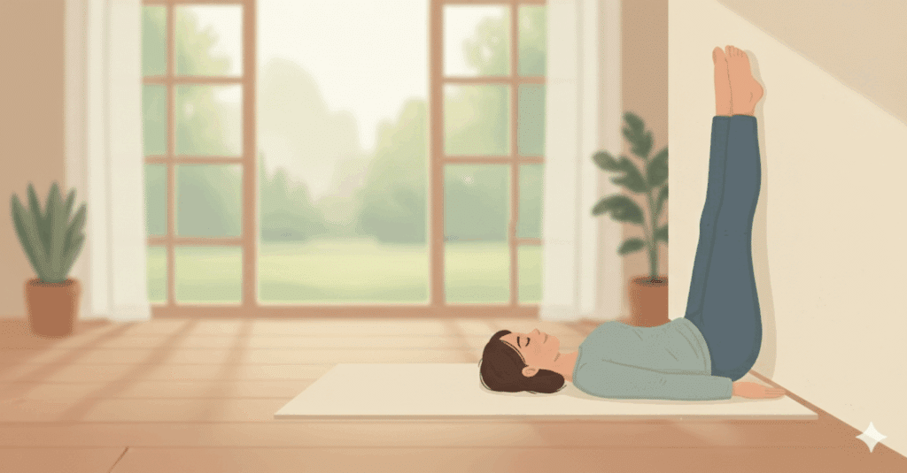 A diagram showing how to do the legs on the wall stretch. 