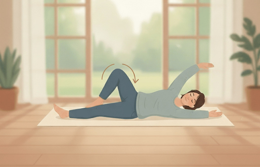 A visual diagram showing how to do a spinal twist. 