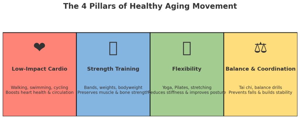 The four pillars of healthy aging movement