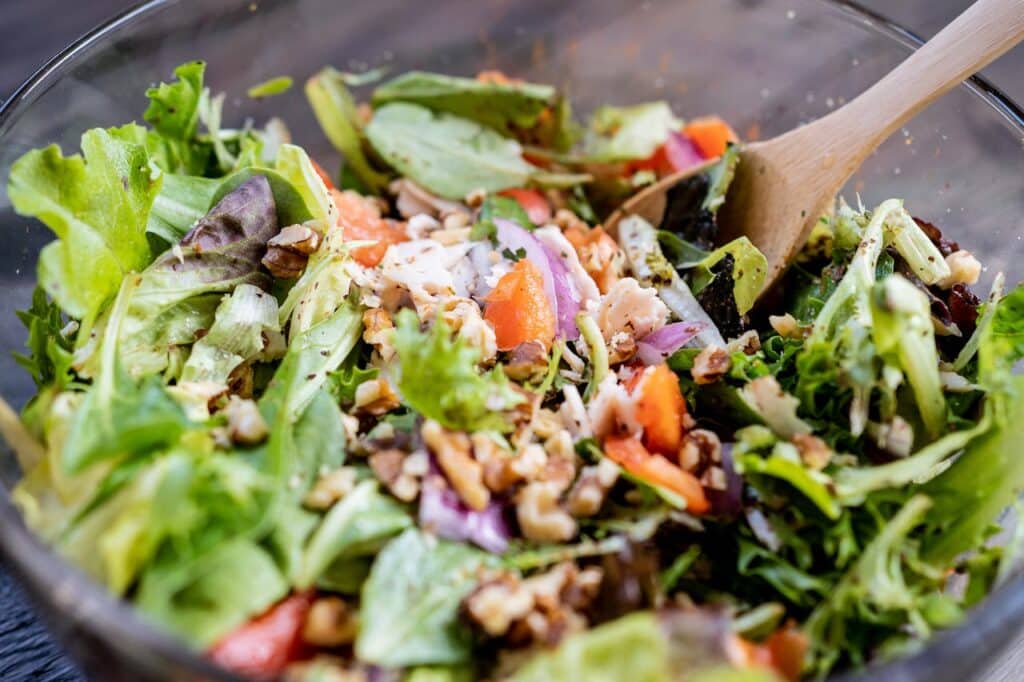 A close up image of a chicken salad.