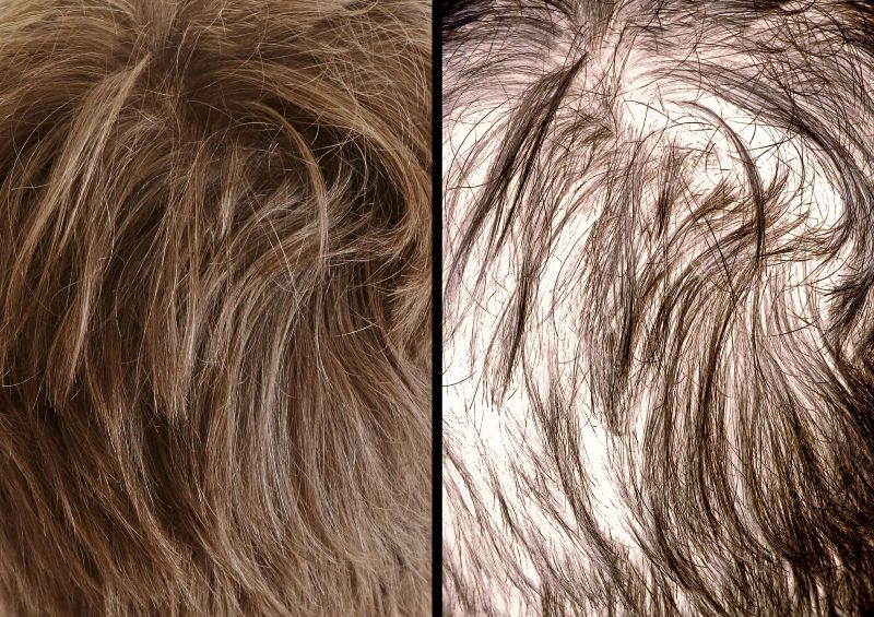side by side view of thinnng hair