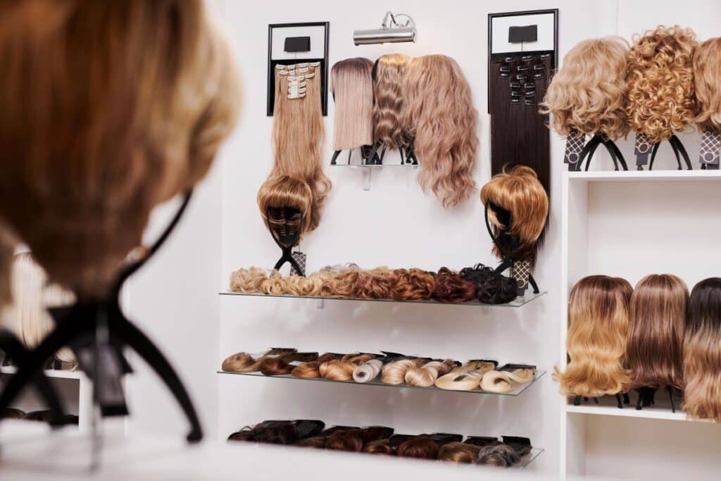 wig shop with a variety of wigs